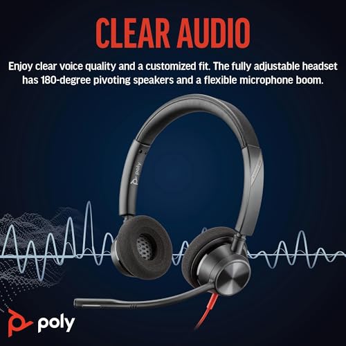 Poly Blackwire 3320 Wired Headset (Plantronics) – Flexible Microphone Boom – Hi-fi Stereo - Connect to PC/Mac via USB-C or USB-A - Works with Teams/Zoom - Amazon Exclusive - style: Standard