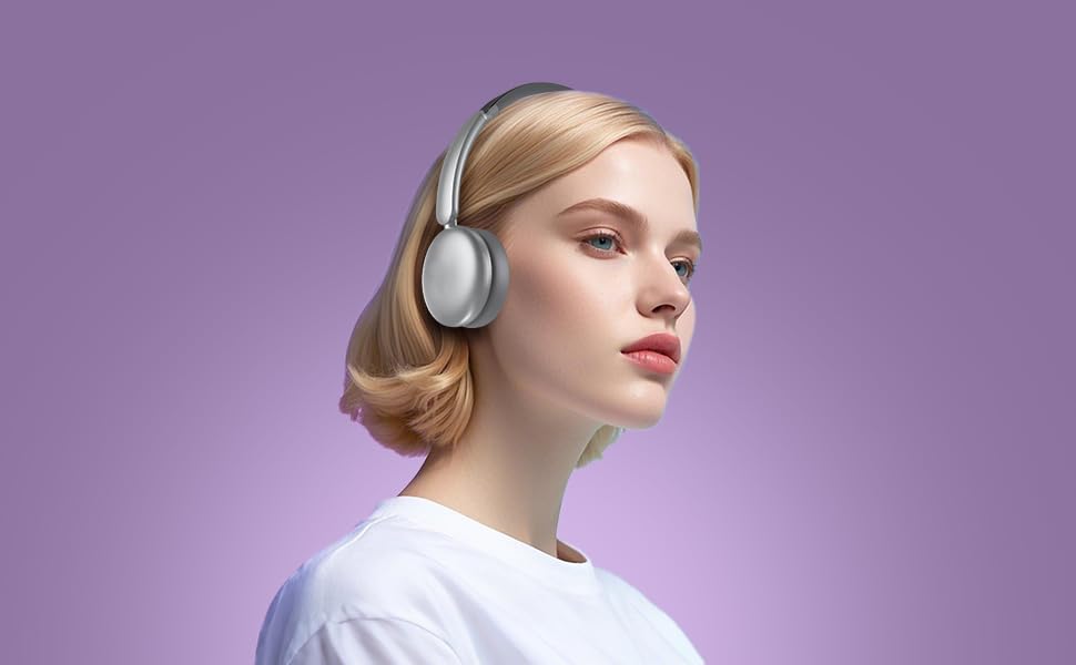 LORELEI Q60 Wireless Bluetooth On Ear Headphones，Built-in Micphone, 40 Hours Up Battery Life, Lightweight ，Bass Mode, Memory Earmuffs (Silver) - color: Silver