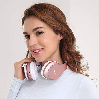 ZIHNIC Bluetooth Headphones Over-Ear, Foldable Wireless and Wired Stereo Headset Micro SD/TF, FM for Cell Phone,PC,Soft Earmuffs &Light Weight for Prolonged Wearing(Rose Gold) - color: Rose