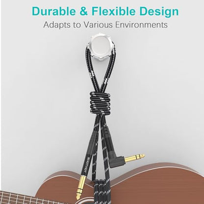 1/4 Inch TRS Cable Right Angle to Straight 2-Pack 10FT, 6.35mm Balanced 1/4 Audio Cable for Electric Guitar Bass Keyboard Mixer Amplifier Speaker - size: 10 FT