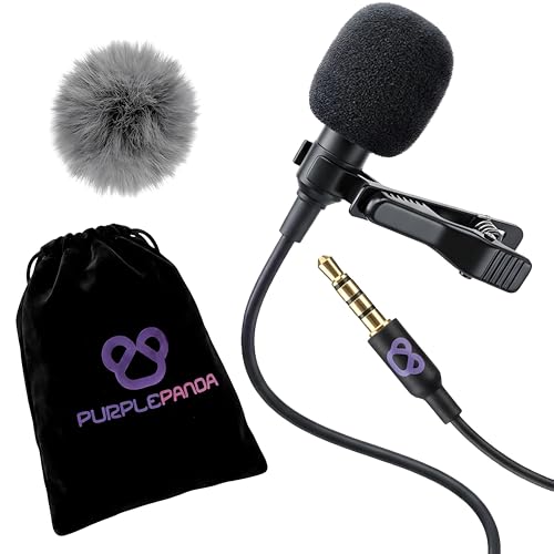 Purple Panda Lavalier Microphone for GoPro, DJI, Insta360 Mic Adapters | Wired Motovlogging Lapel Mic for Go Pro Media Mod, 3.5mm, Osmo Action & Insta360 Audio Adapters, Motorcycle Helmet Clip On