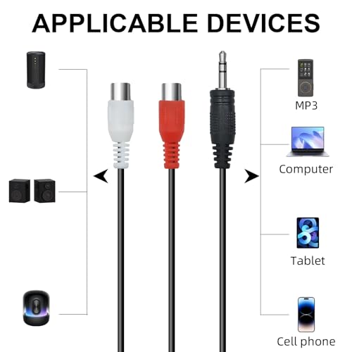 3.5 mm to Dual RCA Audio Cable 1x Male to 2X RCA, Black | Female 1/8 Stereo Mini Jack RCA Adapter Audio Plated Copper Shell Stereo Audio Adapter Cable
