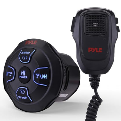 Marine Bluetooth Receiver Microphone Kit - Waterproof Audio Entertainment System Set w/ 2-Channel Wireless BT Controller, Handheld Broadcasting Mic - Car, Truck, ATV, UTV, 4x4, Boat