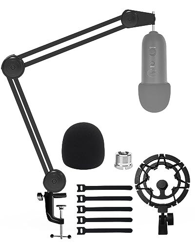Microphone Boom Arm Stand for Blue Yeti with Shock Mount Foam Cover, Heavy Duty Boom Scissor Arm Stand for Blue Yeti, Broadcasting and Recording