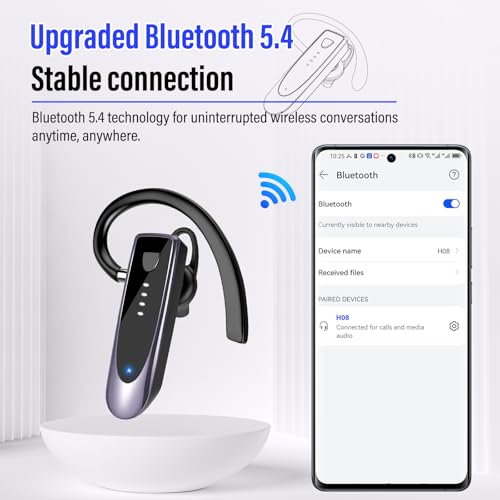 Atheewon Bluetooth Earpiece, Wireless Handsfree with Noise Cancelling Mic, 20Hrs Call Time Bluetooth 5.4 Headset, 180 Hrs Standby Time Headset for Business/Trucker/Driver, Purple - color: Purple