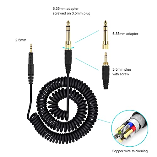 ATH-M50x Replacement Cable, Coiled Aux Cord Compatible with Audio-Technica ATH-M40x ATH-M50x ATH-M60x ATH-M70x Headphones with 6.35mm Adapter(4ft extends to 10ft)