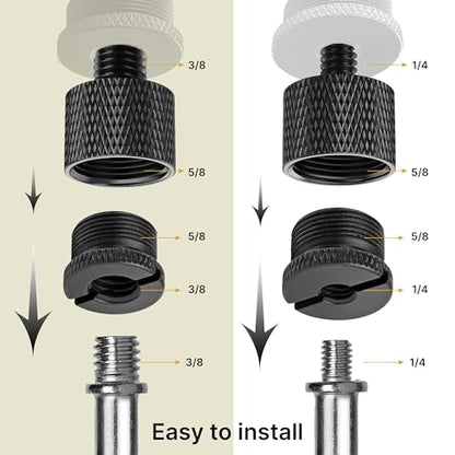 Mic Stand Adapter Set 8 pieces Metal Microphone Stand Screw Thread Adapter 5/8 Female to 3/8 Male 3/8 Female to 5/8 Male 5/8 Female to 1/4 Male 1/4 Female to 5/8 Male Tripod Adapter ADP02 Black - color: Black