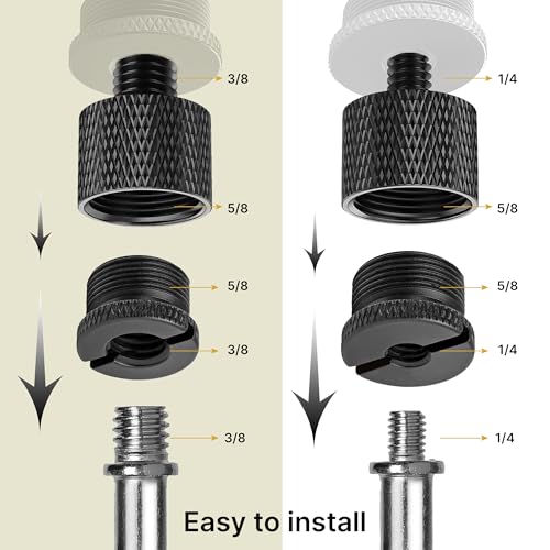 Mic Stand Adapter Set 8 pieces Metal Microphone Stand Screw Thread Adapter 5/8 Female to 3/8 Male 3/8 Female to 5/8 Male 5/8 Female to 1/4 Male 1/4 Female to 5/8 Male Tripod Adapter ADP02 Black - color: Black