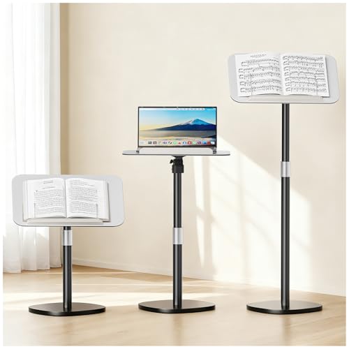Floor Book Stand for Reading, Height Adjustable 26”-56”Music Stand | Reading Stand with Tilt Panel & Page Clips, Stable Weighted Base, Holds Books, Music Sheets & 15” Laptops