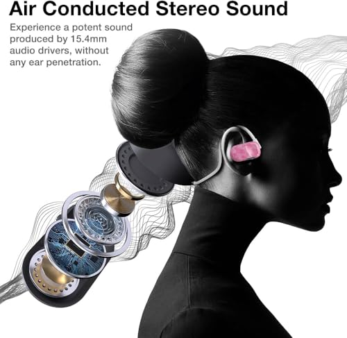 Purity Air Open Ear Headphones - True Air Conduction Wireless Bluetooth Open Ear Earbuds with Dual Mic for iPhone/Android - Secured Long Wearing Comfort, Sports Sweat Resistant (Pink Diamond) - color: Pink Diamond