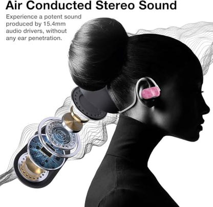 Purity Air Open Ear Headphones - True Air Conduction Wireless Bluetooth Open Ear Earbuds with Dual Mic for iPhone/Android - Secured Long Wearing Comfort, Sports Sweat Resistant (Pink Diamond) - color: Pink Diamond
