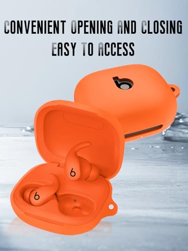 Case for Beats Powerbeats Fit Earbuds 2025 (Orange) | Soft Silicone Protective Cover with Carabiner and Lanyard, Shockproof - color: Orange