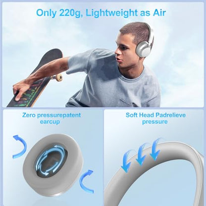 Noise Cancelling Headphones Wireless Bluetooth, Over Ear Headphone Bluetooth with Microphone, Cancelling Wireless Headphones Over Ear, 65h Playtime, Clear Calls, Comfort Fit for Travel (Grey) - color: Grey