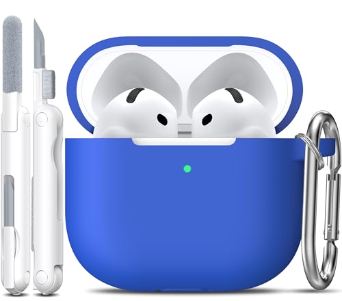 for AirPods 4 Case with Cleaner Kit,Full Protective Soft Skin Silicone Cover with Keychain for AirPods 4 Gen Case for Men Women,Compatible with Apple AirPods 4th Genaration Case 2024,Blue - color: C Blue