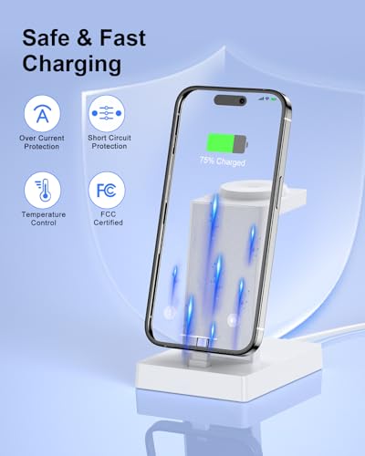 30W Fast Charging Station for Apple Devices - ADADPU 3 in 1 USB C Charger Stand for iPhone 17 16 15 Pro Max Plus & AirPods 4,Wireless Charger Dock Compatible with Apple Watch Ultra/10/9/8/7/6/5/4/3/SE - color: Classic White