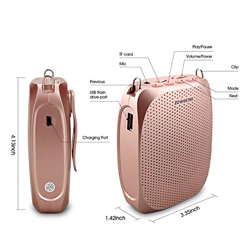 ZOWEETEK Voice Amplifier for Teachers Original Portable Wired Microphone - color: Rose gold