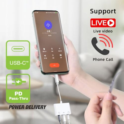 CY Type C USB-C to Dual 3.5mm Audio AUX & MIC Sound Card with PD Power Charge Adapter Compatible with Laptop Tablet Phone - style: Audio*2+PD
