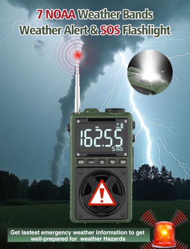 Bluetooth AM FM Shortwave Radio with NOAA Weather Alert,1250mAh Rechargeable Portable Pocket Radio with Best Reception,5W Big Speaker, Digital Tuner and Earphone,Support SD Card and USB MP3 Player - color: Green