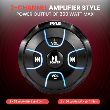 Pyle Amplified Wireless Bluetooth Audio Controller - 300 Watt Bluetooth Media Button, Waterproof Marine Receiver Remote Control W/Aux, Mount for Car Truck Boat Marine Powersport Vehicles - PLMRBT18 - style: receiver