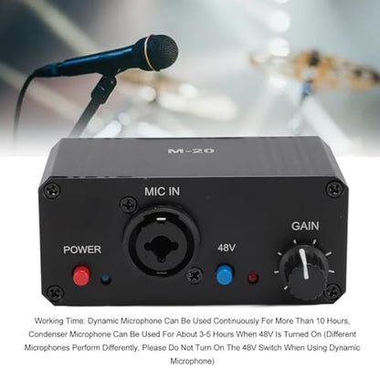 Microphone Preamp, High Gain Mic Preamplifier Booster with 48V Power XLR Output, Audio Mixer Preamp Dynamic Condenser Microphones for Podcast Broadcast Home Recording