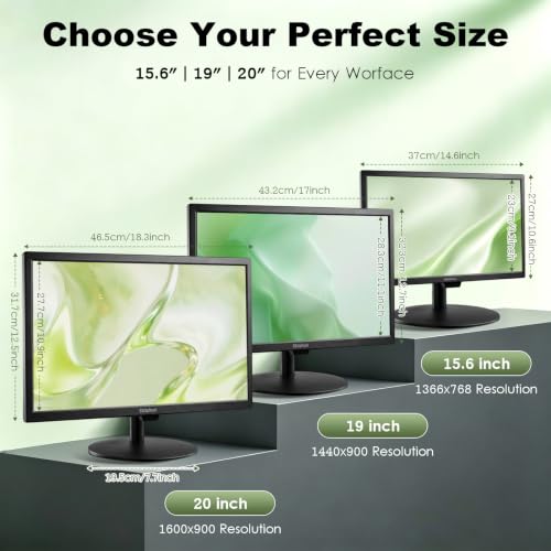 SKitphrati 15.6 Inch Small Computer PC Monitor, 1366x768 Video Screen with HDMI VGA BNC Ports, VESA Mounting, NVR/DVR for Home Office, Built-in Speakers - color: Black
