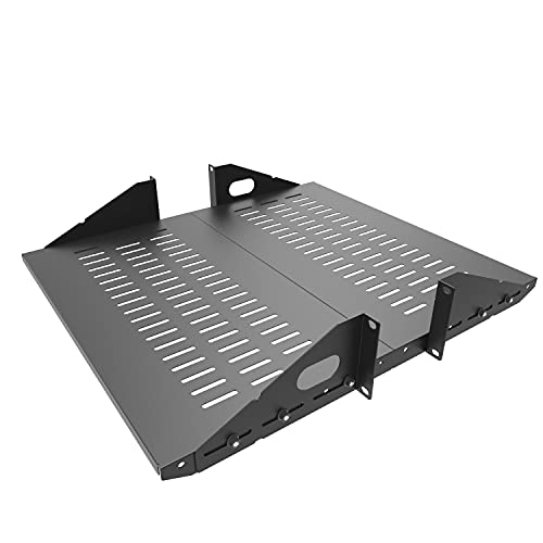 2U Cantilever Server Rack Shelf 2 Piece Set Center Weighted | Steel 19 Inch Vented Rack Mount Tray 10" Deep for AV/Data Network Equipment Enclosure, 110lb Capacity(2U2PC10V, black) - size: 2U2PC10V