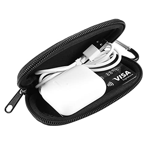 Earphones Carrying Case Headphone Organizer Shock Proof Neoprene Mini Earbud Pouch for AirPods, Galaxy Buds, Bluetooth Earpiece Storage Bag Coin Purse with Zipper Closure & Carabiner Clip (Black) - color: Black