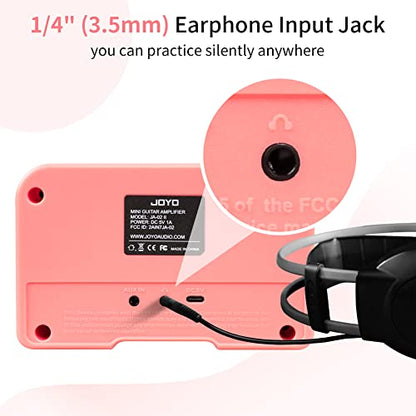 JOYO 5W Small Guitar Amp Portable Electric Guitar Practice Amplifier with Bluetooth 5.0, Clean/Overdrive Channels, Rechargeable Battery, AUX & Headphone Out (JA-02 II Pink) - color: Pink