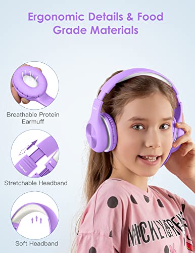 Nabevi Headphones for Kids for School, Kids Headphones with Microphone, Sharing Function, 85dB/94dB Safe Volume Limit, HD Sound, Over Ear Kid Headphone for School, On-line Study, Travel, Violet - color: Violet