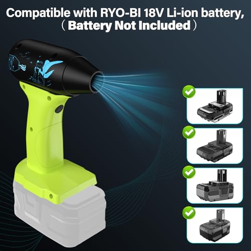 Compressed Air Duster, 130000RPM Air Blower for Ryobi 18V Battery, Cleaning Keyboard&PC 4 Gears Adjustable Wind Speed Cordless Jet Fan Dry Blower for Car,Home,Cleaning,Leaf(No Battery)