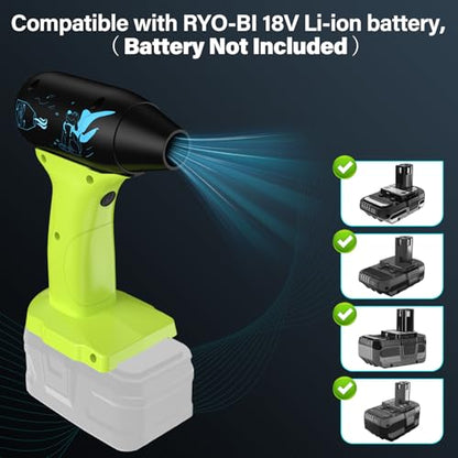 Compressed Air Duster, 130000RPM Air Blower for Ryobi 18V Battery, Cleaning Keyboard&PC 4 Gears Adjustable Wind Speed Cordless Jet Fan Dry Blower for Car,Home,Cleaning,Leaf(No Battery)