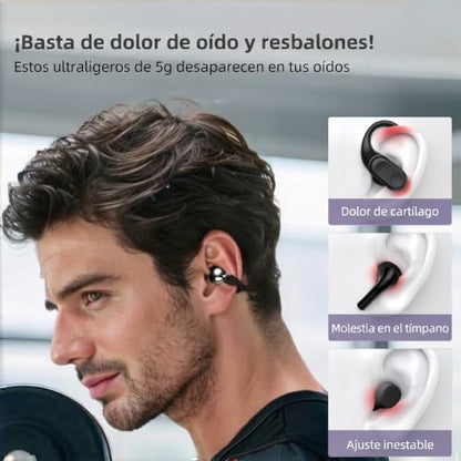 M100 Clip On Earbuds with Touchscreen Case , Wireless Open Ear Headphones for Glasses Small Ears,50h Battery Life，Lightweight 4.1g, Bluetooth 6.0 , IPX7 Waterproof , Earbuds for Running work out,black - color: Black