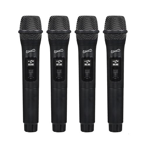 Supersonic SC-909 2.4G 4 Channel Wireless Microphone System with Long-Range 160 FT Transmission, Crystal-Clear 20Hz-20KHz Sound, Low 30mA Consumption, AA Battery-Powered Transmitter, and 12V Receiver