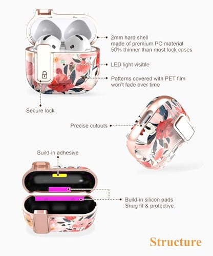 TATOFY Cover for AirPods Pro 4th Generation Case with Lock Clip Cleaner Kit Slim Hard AirPod 4 Lock Case Compatible with MagSafe (Water Pink) - color: Water Pink, size: AirPods 4th Gen
