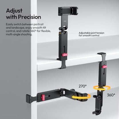 ULANZI MA89 2025 Foldable Airplane Phone Holder Mount, 360° Rotation Airplane Travel Essentials, Long Flight Must Haves Phone Tripod Stand for Flying, Home, Office Travel Gift for Content Creator