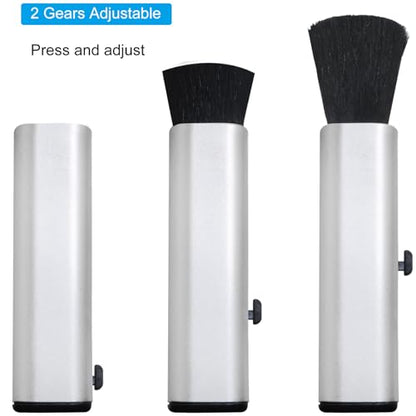 2PCS Telescopic Brush Set Portable Laptop Keyboard Camera Cleaning Brush Supplies Silvery Goat Hair 2 Adjustable Gears for Phones Audio CDs