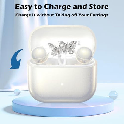 Clip on Earbuds with Detachable Butterfly & Star Jewelry Earrings Lightweight Bluetooth 6.0 Open Ear Wireless Headphones for Women Gifts Sport Workout