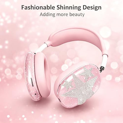 [4 in 1] Case Cover for AirPods Max 2/1 (2026/2024/2020) Ear Pad Case Cover/Headband Cover/Ear Cups Cover with Bling Star for Apple AirPods Max Headphones (Bling Light Pink Stars) - color: Shinning Pink Star