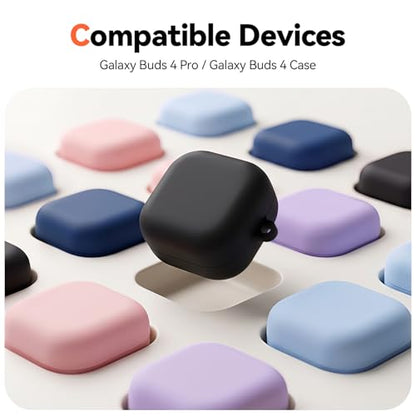 Inesore for Galaxy Buds 4 Pro & Galaxy Buds 4 Case (Black) | Skin Friendly Silicone Material, with A Multifunctional Cleaning Pen Tool and Keychain, Scratch Resistant, Slip Resistant - color: Black