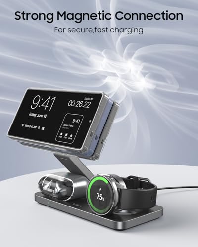 3 in 1 Foldable Magnetic Wireless Charging Station for Samsung, Wireless Charger Stand for Galaxy S26 Ultra S25/S24 /Note 20/Flip 7/Fold 7, for Galaxy Watch Ultra/8/7/6,Galaxy Buds 3/3 Pro - color: Black