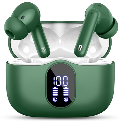 Wireless Earbuds, Bluetooth 5.4 Headphones Bass Stereo/Clear Calls, Green | Ear Buds with Noise Cancelling Mic LED Display in Ear Earphones IP7 Waterproof 36H Bluetooth Earbuds for Phones/Sport/Laptop - color: Green
