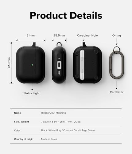 Ringke Onyx Magnetic for AirPods Pro 3 Case [Compatible with MagSafe] Oil & Dirt Resistant Feels Good in The Hand Non-Slip Lightweight Cover with Carabiner - Black - color: Black, size: AirPods Pro 3