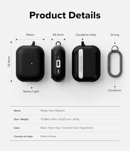 Ringke Onyx Magnetic for AirPods Pro 3 Case [Compatible with MagSafe] Oil & Dirt Resistant Feels Good in The Hand Non-Slip Lightweight Cover with Carabiner - Black - color: Black, size: AirPods Pro 3