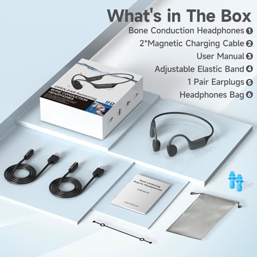 Bone Conduction Headphones, Open-Ear Bluetooth 5.4 Wireless Headphones, IPX8 Waterproof Sports Earphones for Swimming, Running, Cycling, Built-in Mic & 32GB MP3 Player - color: Grey