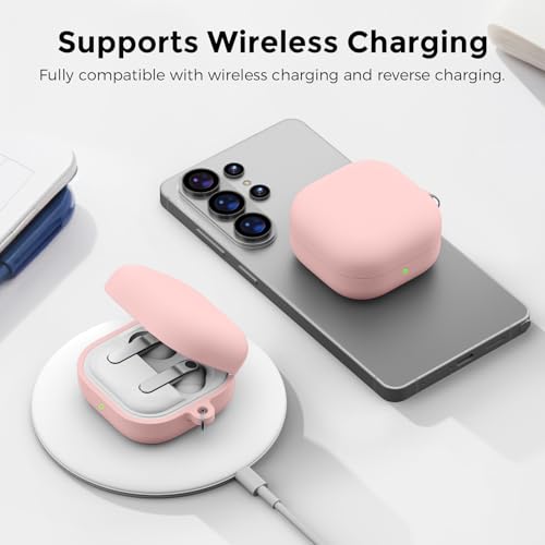 AhaStyle Silicone Case for Samsung Galaxy Buds4 and Galaxy Buds4 Pro (2026) | Skin-Friendly Soft Touch, Full Protection,Shockproof, with Carabiner, Wireless Charging, Headphone Accessories, for Men Women - color: Galaxy Buds4/Buds4 Pro, Pink