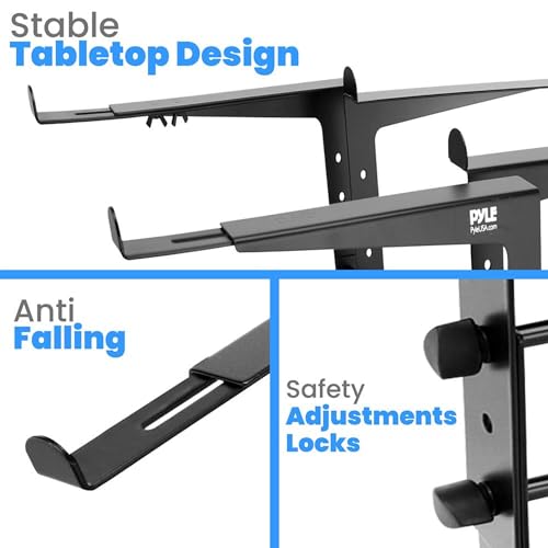 Pyle Portable Dual Laptop Stand - Standing Table with Adjustable Height, Ergonomic Design & Anti-Slip Prongs for DJ Mixer, Sound Equipment, Workstation, Gaming & Home Use - PLPTS38, Black (Pack of 6) - size: Pack of 6