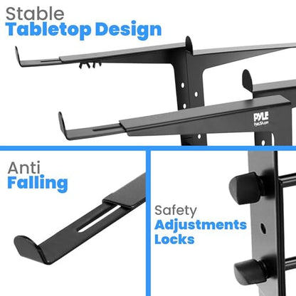 Pyle Portable Dual Laptop Stand - Standing Table with Adjustable Height, Ergonomic Design & Anti-Slip Prongs for DJ Mixer, Sound Equipment, Workstation, Gaming & Home Use - PLPTS38, Black (Pack of 6) - size: Pack of 6