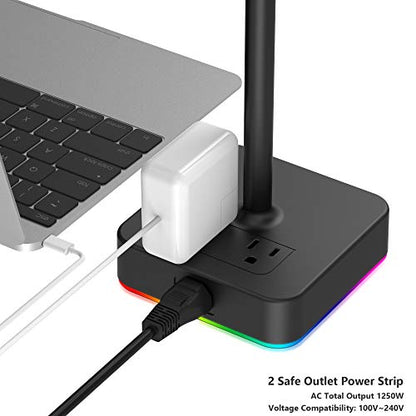 KAFRI RGB Headphone Stand with USB A&C Charger Desk Gaming Headset Holder Hanger Rack with 3 USB Charging Port and 2 Outlet - Suitable for Gamer Desktop Table Game Earphone Accessories Boyfriend Gifts - color: A-ONE STAND