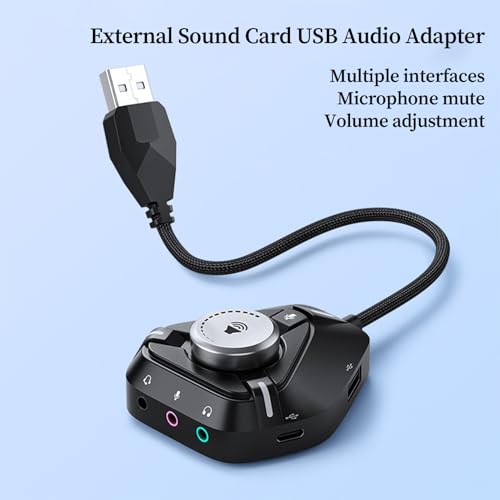 USB Sound Card, Compact Design, 6.7x6x2cm, Type-C External Soundboard, Jack USB Headset Adapter, Easy to Use, for Volume Control Microphone Speaker Studio