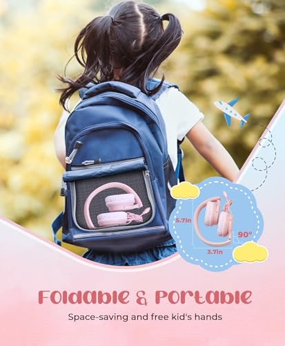 DyBaxa Kids Headphones,Wired On-Ear Foldable Headphones for Kids,Light Pink - color: Light Pink